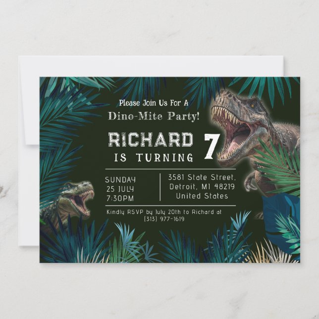 Invitation Enfants Dinosaure Personnalisable Thème Anniversai (Devant)