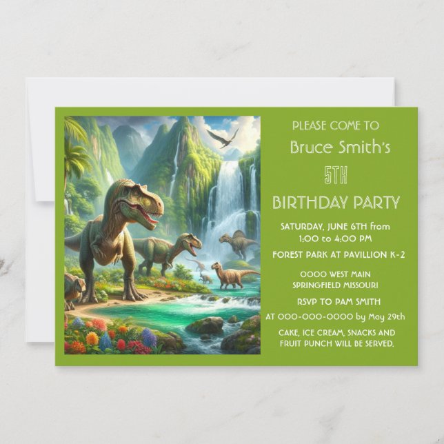 Invitation Enfants Dinosaures fête d'anniversaire (Devant)