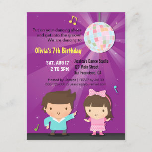 Invitation Enfants Disco Ball Groove Dance Anniversaire Fête 