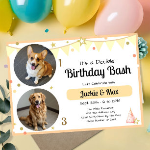 Invitation Enfants Double Anniversaire Photo Confettis et Gui