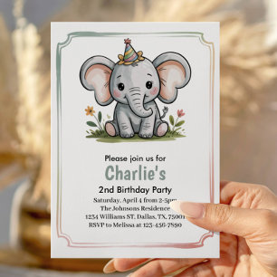 Invitation Enfants Éléphant Vert Mignon Fête d'anniversaire d