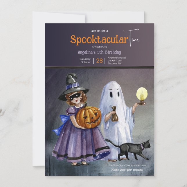 Invitation Enfants en costume Halloween fête d'anniversaire (Devant)