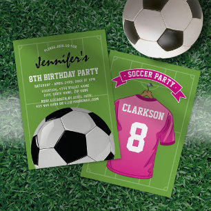Invitation Enfants Football fête d'anniversaire   Girl Pink J
