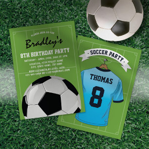 Invitation Enfants Football fête d'anniversaire   Pale Blue J