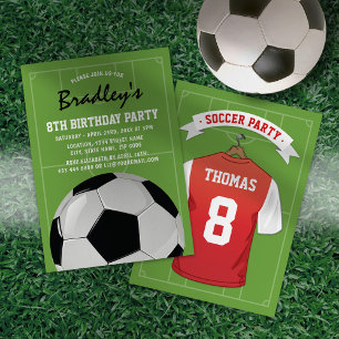 Invitation Enfants Football fête d'anniversaire   Red White J