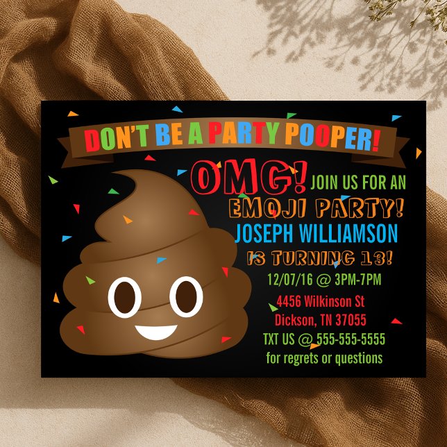 Invitation Enfants Funny Poop Emoji Anniversaire Fête Invitat (Kids Funny Poop Emoji Birthday Party Invitation
)