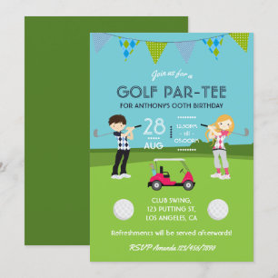 Invitation Enfants Golf Thème Anniversaire Fête Customisée