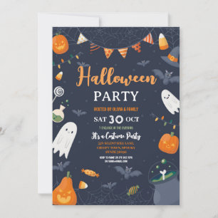 Invitation Enfants Halloween Citrouilles de fête Fantômes cha