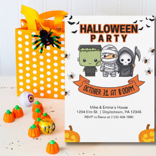 Invitation Enfants Halloween Frankenstein Momie Faucheur
