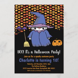 Invitation Enfants Halloween Witch Citrouille & Bats Annivers