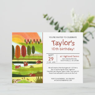 Invitation Enfants Highland Vaches Automne ferme Anniversaire
