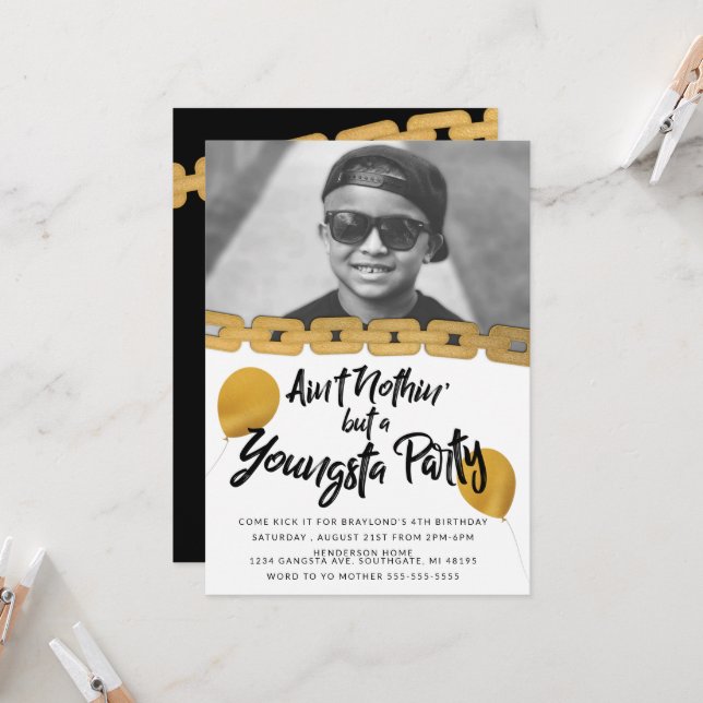 Invitation Enfants Hip hop photo d'anniversaire (Devant/Arrière en situation)