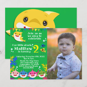Invitation Enfants Jaune Arc-en-ciel requin photo d'anniversa