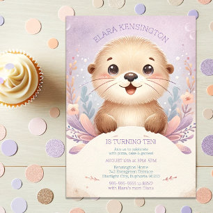 Invitation Enfants Lilac Sea Otter mignonne fête d'anniversai