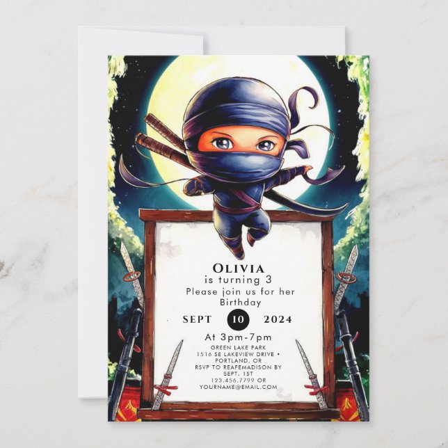 Invitation Enfants magiques Ninja Anniversaire (Devant)