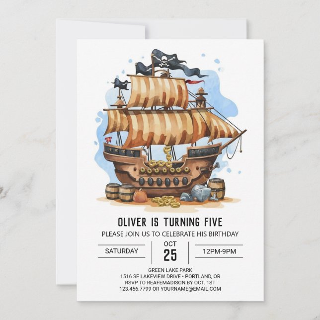 Invitation Enfants Matey Nautical Pirate Anniversaire (Devant)
