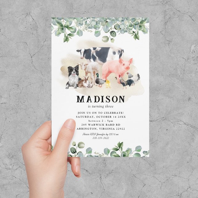 Invitation Enfants mignons Animaux de ferme Anniversaire Invi (Créateur téléchargé)
