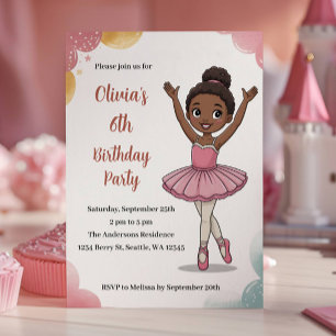 Invitation Enfants mignons Ballerina Anniversaire