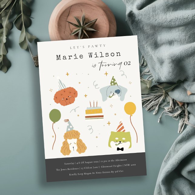 Invitation Enfants mignons Chiens de marionnettes pawty N'imp (Créateur téléchargé)