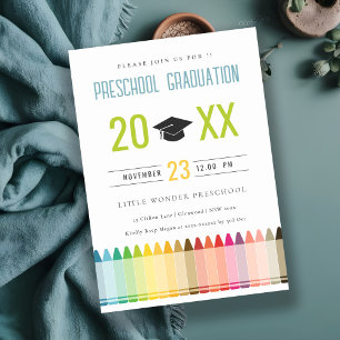 Invitation Enfants mignons Crayon Fun Rainbow Preschool Gradu
