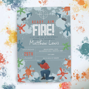 Invitation Enfants Modern Painball Boys Anniversaire Fête