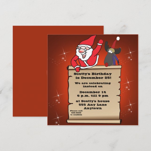 Invitation Enfants Noël Anniversaire (Devant / Derrière)