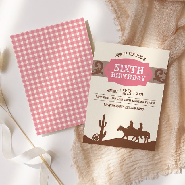 Invitation Enfants Occidentale Anniversaire Rose & Brown (Créateur téléchargé)