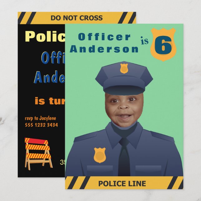 Invitation Enfants Officier de Police Anniversaire (Devant / Derrière)