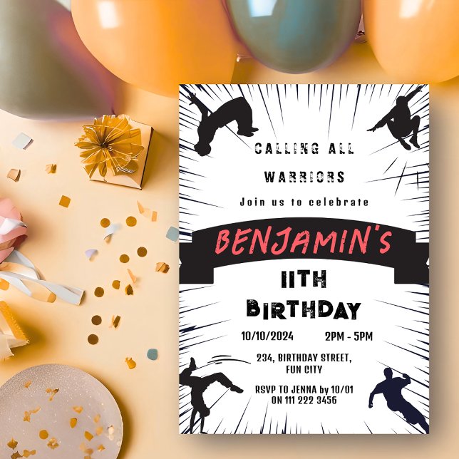 Invitation Enfants Parkour Obstacle Course fête Anniversaire (Kids Parkour Obstacle Course Party Birthday Invitation)