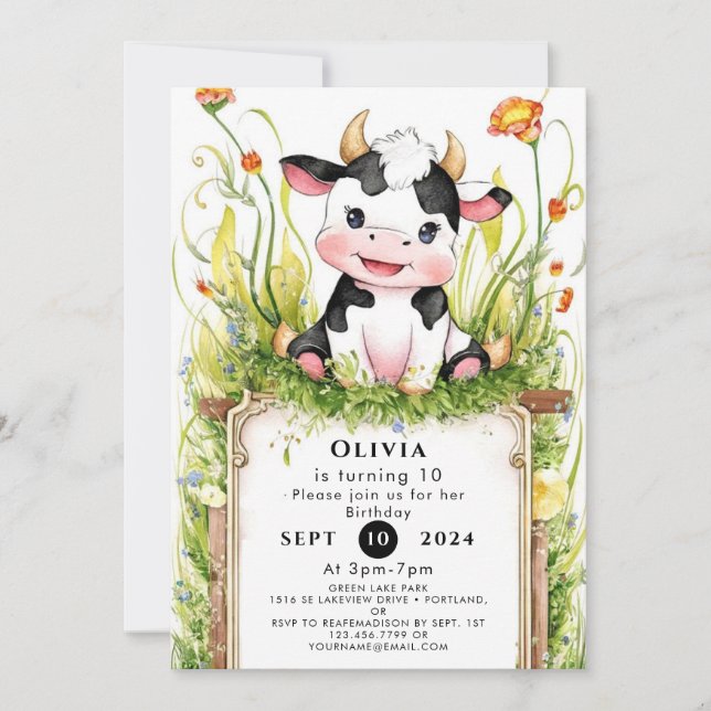 Invitation Enfants Pastel Vache Anniversaire (Devant)