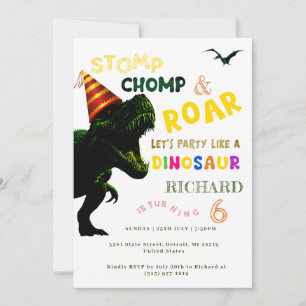 Invitation Enfants Personnalisé T Rex Dinosaur Thème Annivers