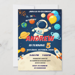 Invitation Enfants Personnalisés Espace Extérieur Galaxie Feu