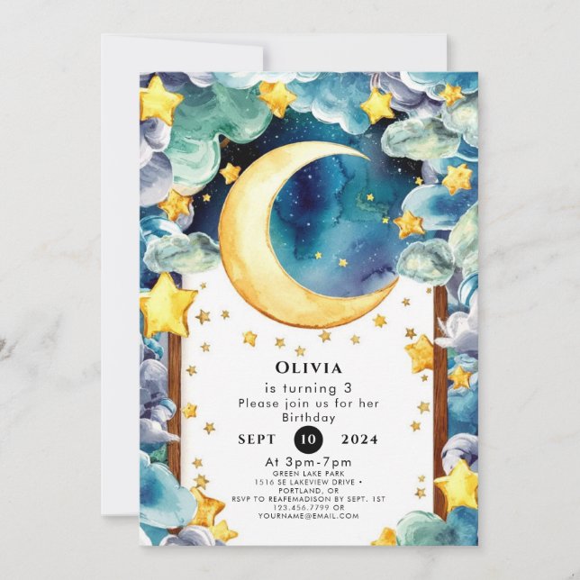 Invitation Enfants personnalisés Lune Anniversaire (Devant)