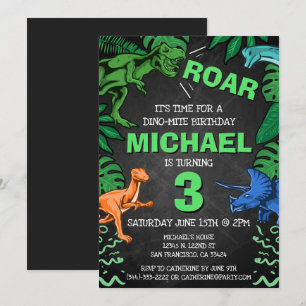 Invitation Enfants personnalisés Trois Dinosaures fête d'anni