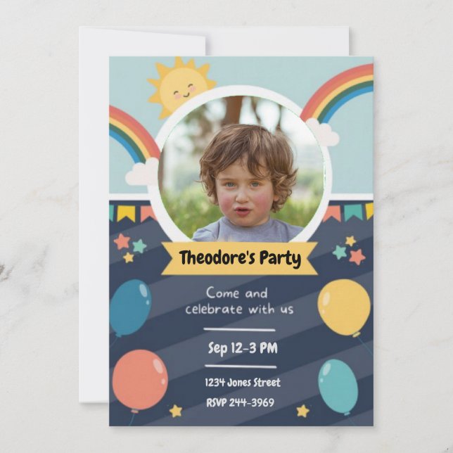Invitation Enfants Photo Arcs-en-ciel et ballons | Anniversai (Devant)