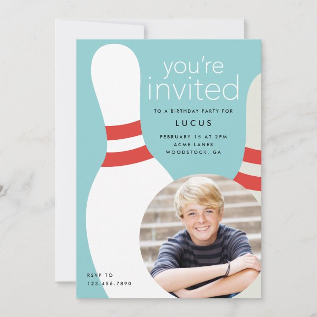 Invitation Enfants Photo bowling fête d'anniversaire (Devant)