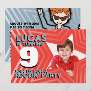 Invitation Enfants photo garçons 9e anniversaire fête rouge b