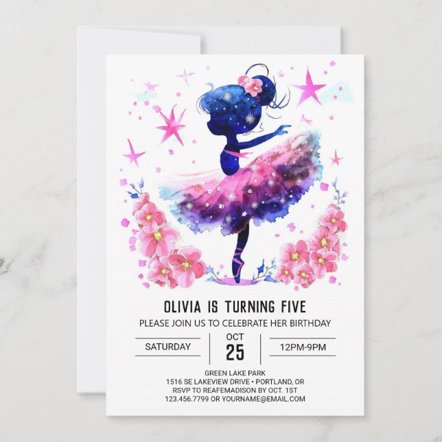 Invitation Enfants Printable Ballerina Anniversaire (Devant)