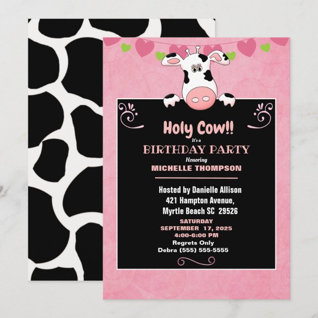 Invitation Enfants Saint Vache fête d'anniversaire (Devant / Derrière)