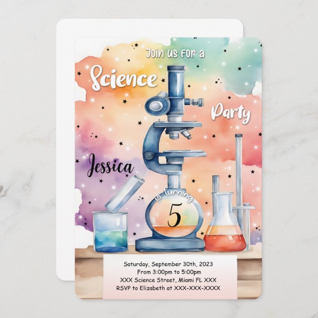 Invitation Enfants Science Anniversaire (Devant / Derrière)