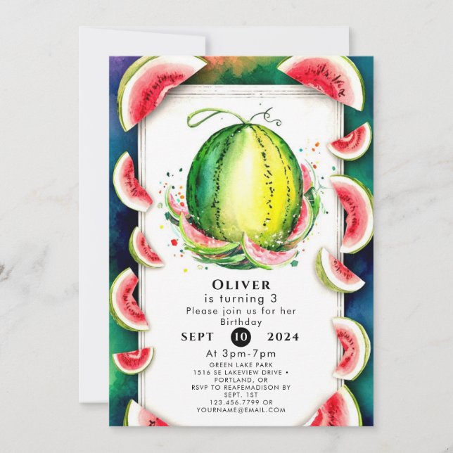 Invitation Enfants Simple Watermelon Anniversaire (Devant)
