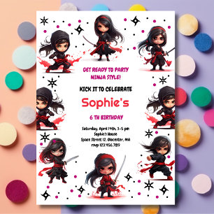 Invitation Enfants style Ninja fille anniversaire