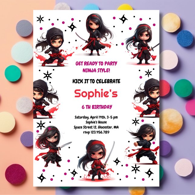Invitation Enfants style Ninja fille anniversaire (Créateur téléchargé)