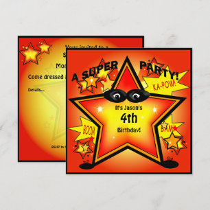 Invitation Enfants Superhero Star Anniversaire Fête Invitatio