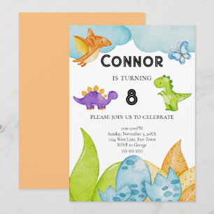 Invitation Enfants Thème Dinosaure Anniversaire Jurassique Or