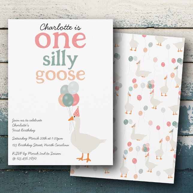 Invitation Enfants Une oie sotte 1ère mignonne fête d'anniver (Kids One Silly Goose 1st Cute Birthday Party Invitation)
