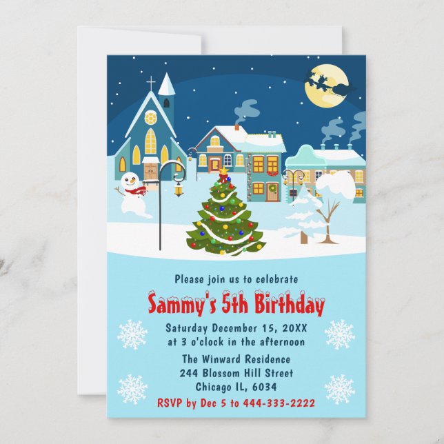 Invitation Enfants Village de Noël d'hiver Fête d'anniversair (Devant)