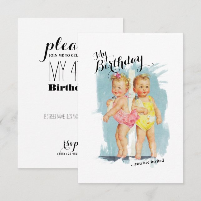 Invitation Enfants vintages personnalisables Anniversaire Inv (Devant / Derrière)