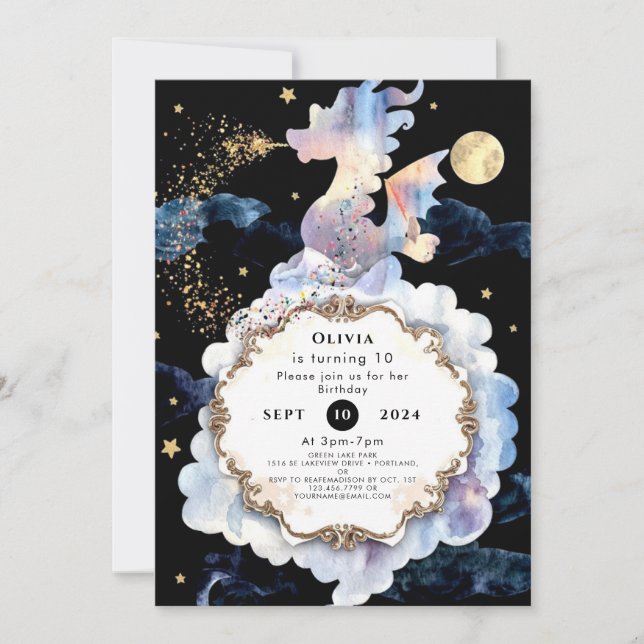 Invitation Enfants Whimsical Dragon Anniversaire (Devant)