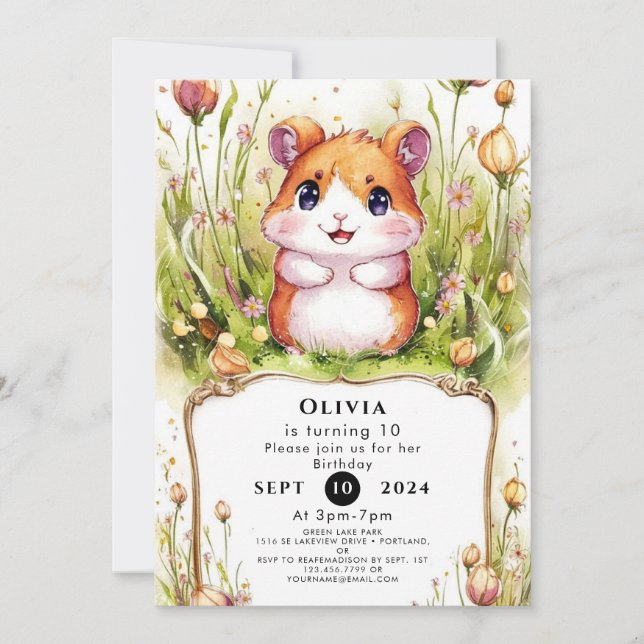 Invitation Enfants Whimsical Hamster Anniversaire (Devant)
